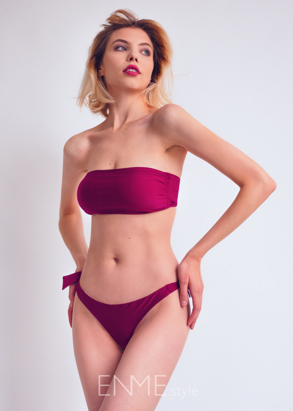 Burgundy Bandeau Top And Side Tie String Thong