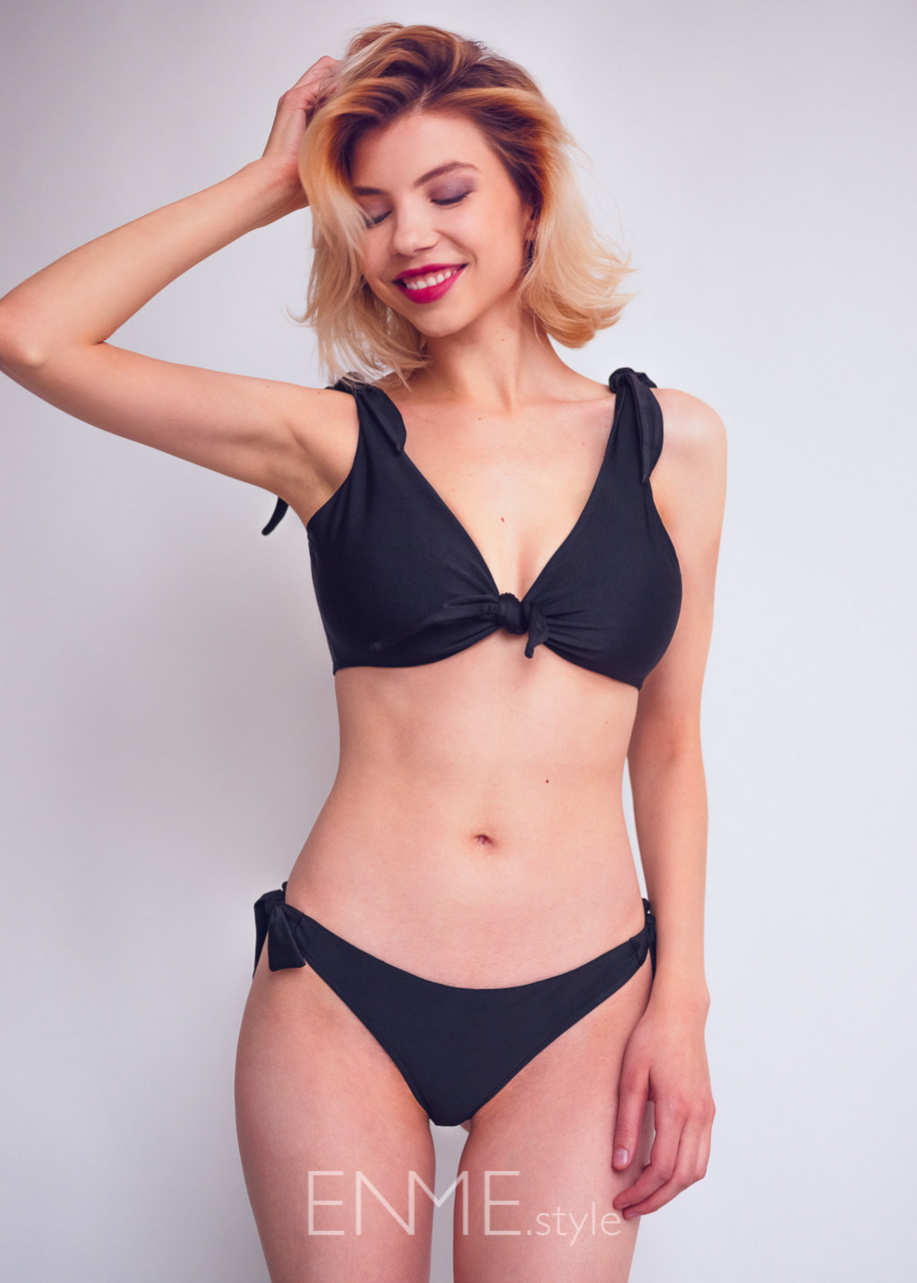 Black Front Tie Bralette Top And Side Tie String Thong