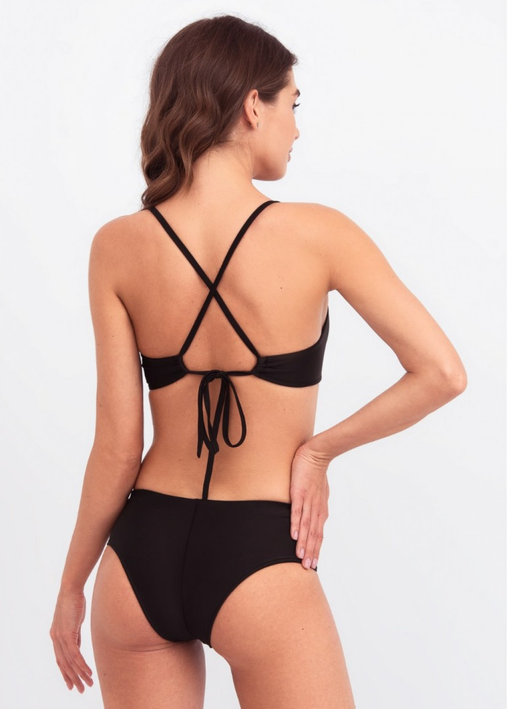 Black Brazilian Bikini Bottom And Back Tie Bralette Top