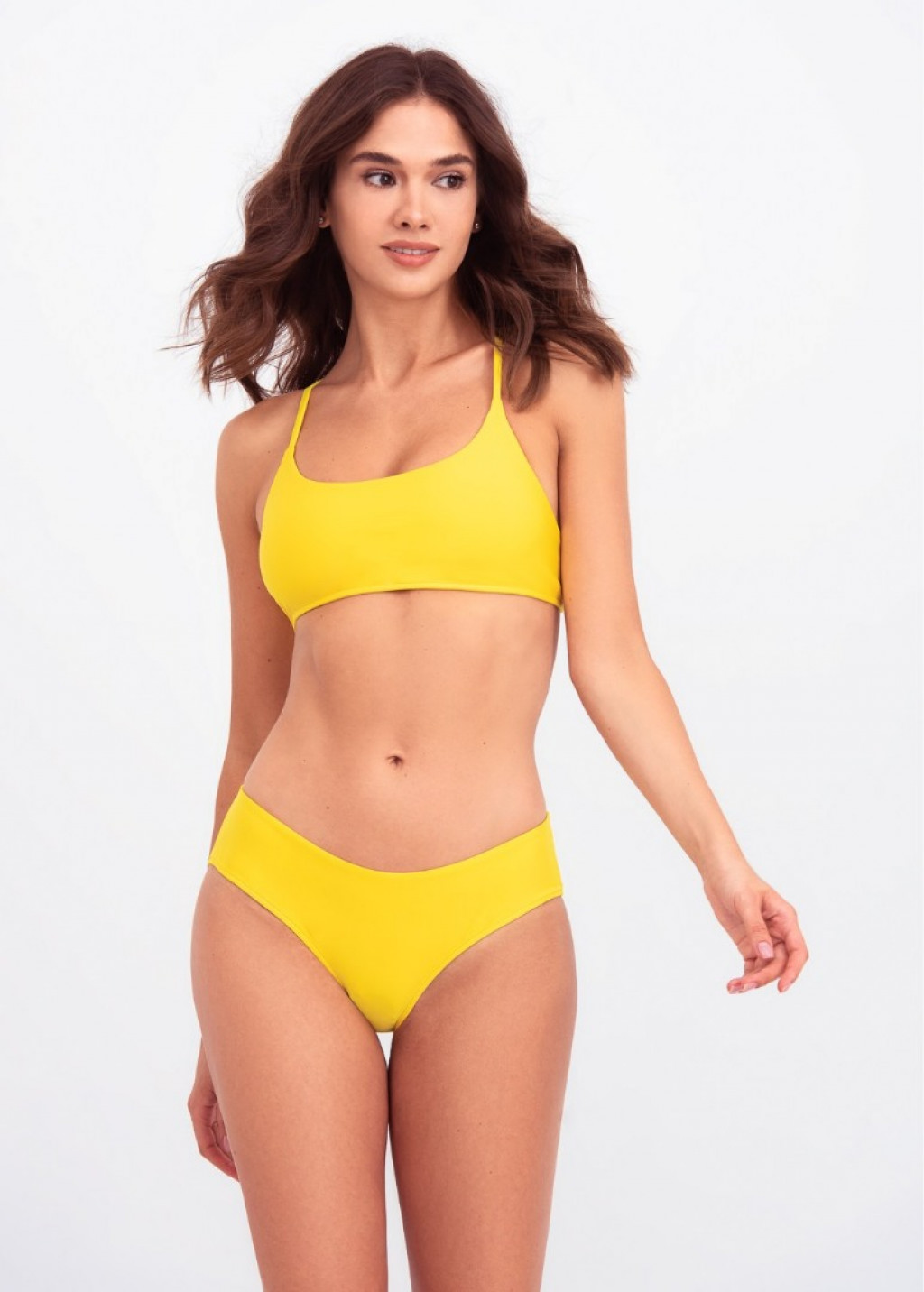 Yellow Brazilian Bikini Bottom And Back Tie Bralette Top
