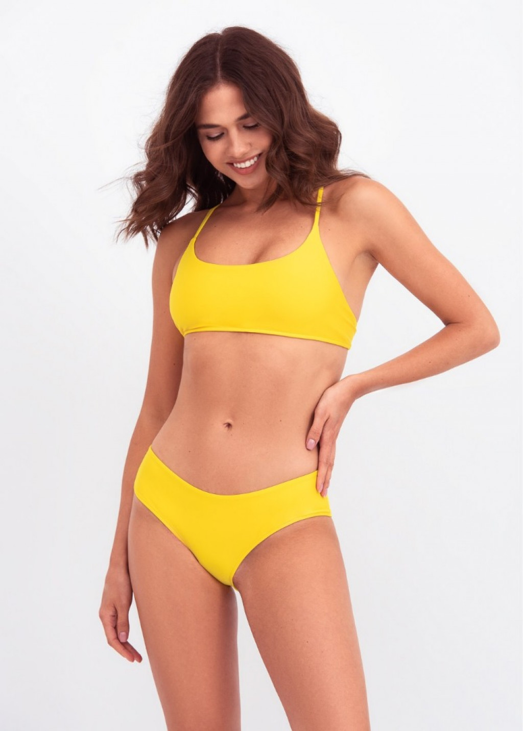Yellow Brazilian Bikini Bottom And Back Tie Bralette Top
