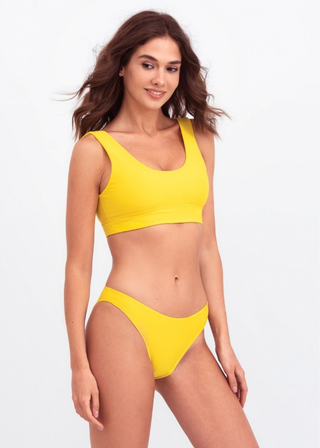 Yellow Slip Bikini Bottom And Sports Top
