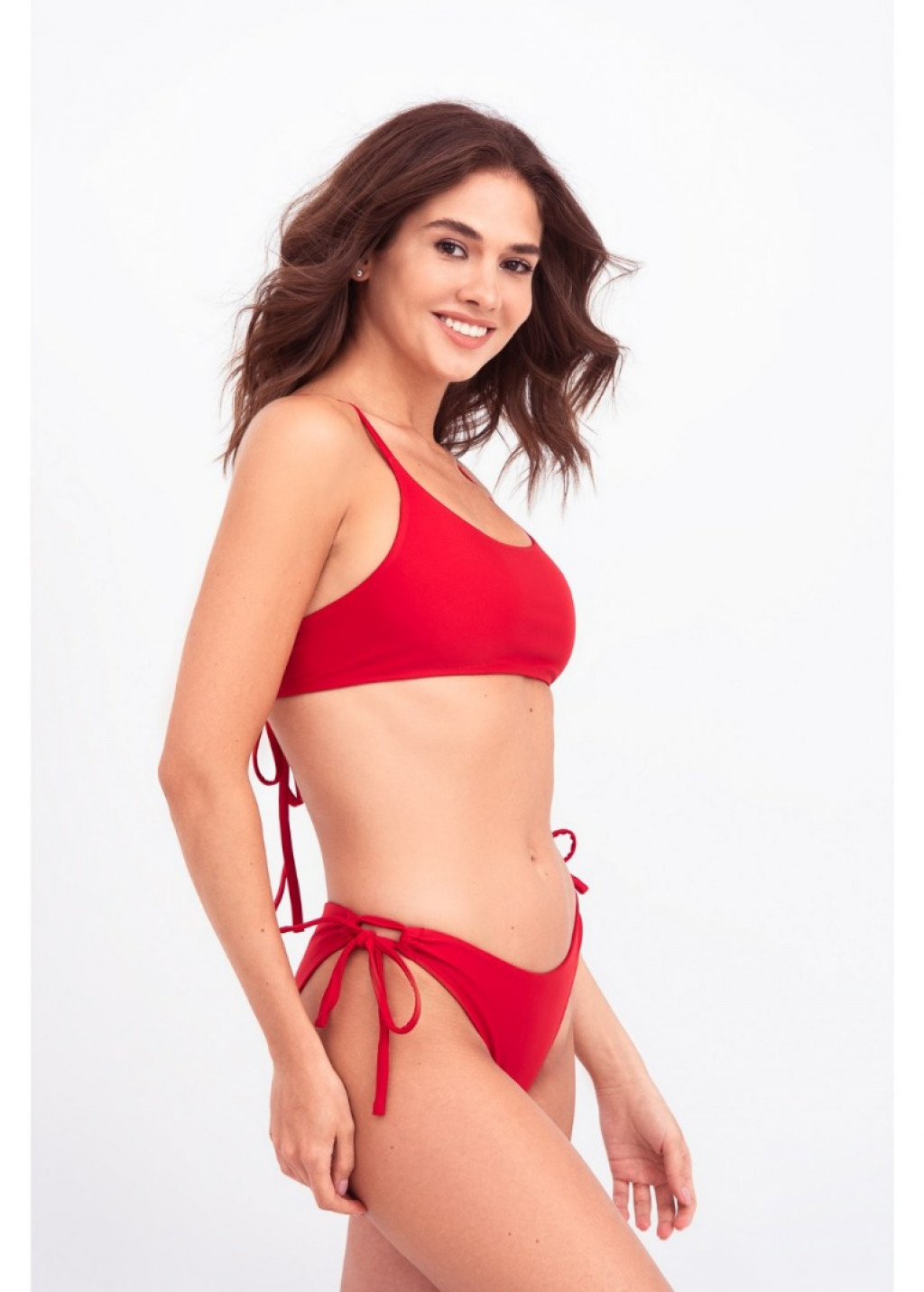 Red Bralette Top And Slip Bikini Bottom