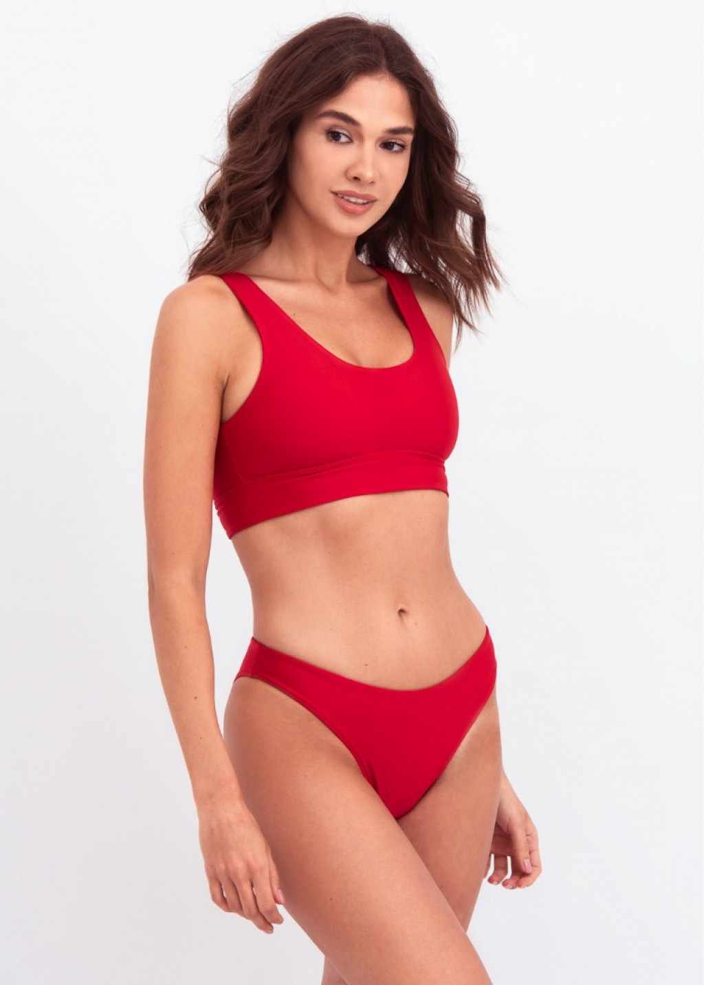 Red Slip Bikini Bottom And Sports Top