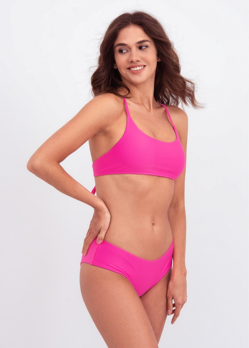 Pink Brazilian Bikini Bottom And Back Tie Bralette Top