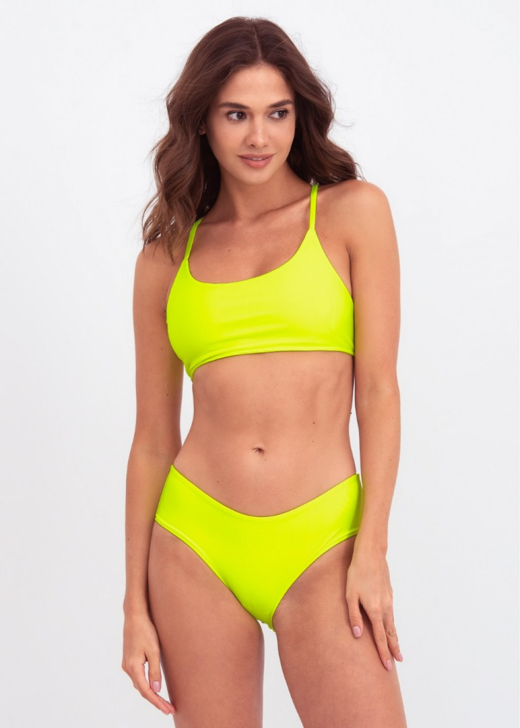 Neon Green Brazilian Bikini Bottom And Back Tie Bralette Top