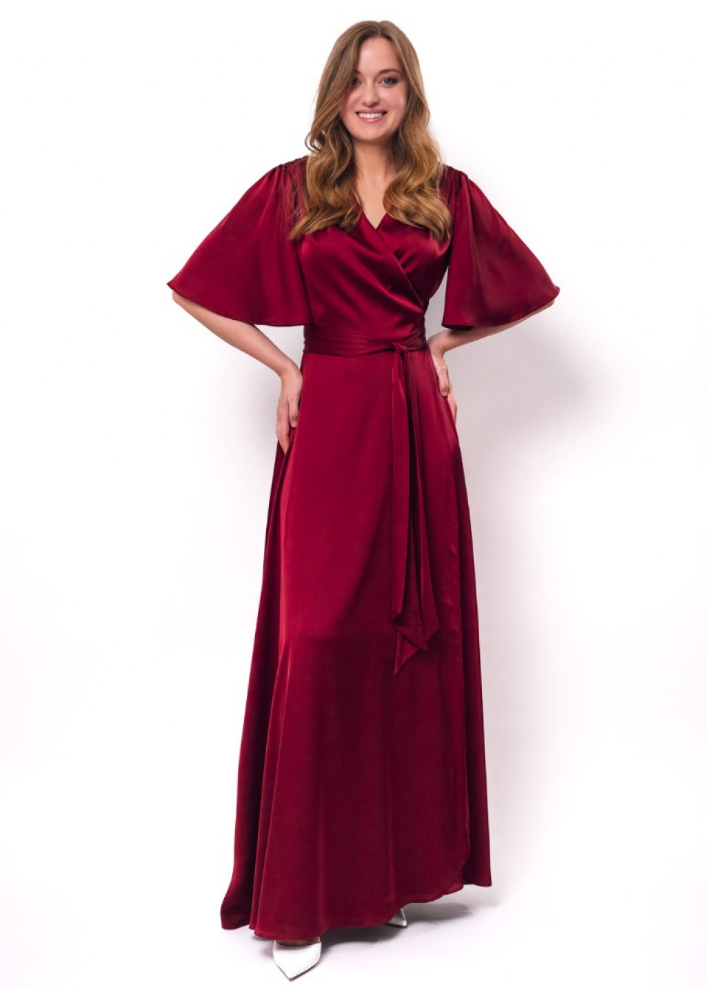 Dark burgundy wrap silk dress