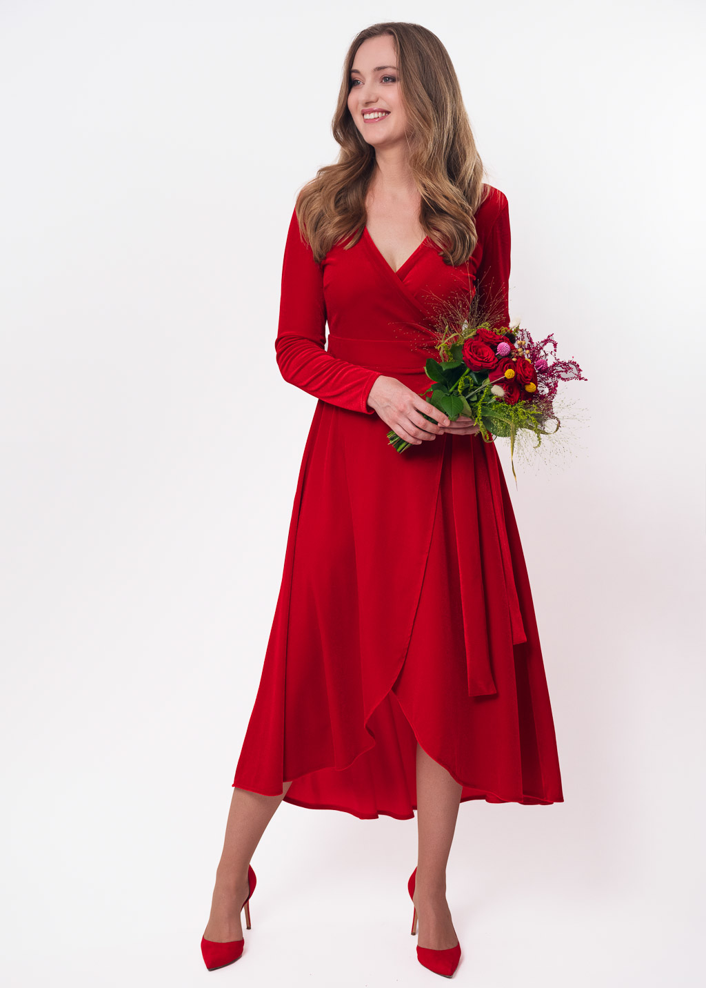 Red midi wrap dress