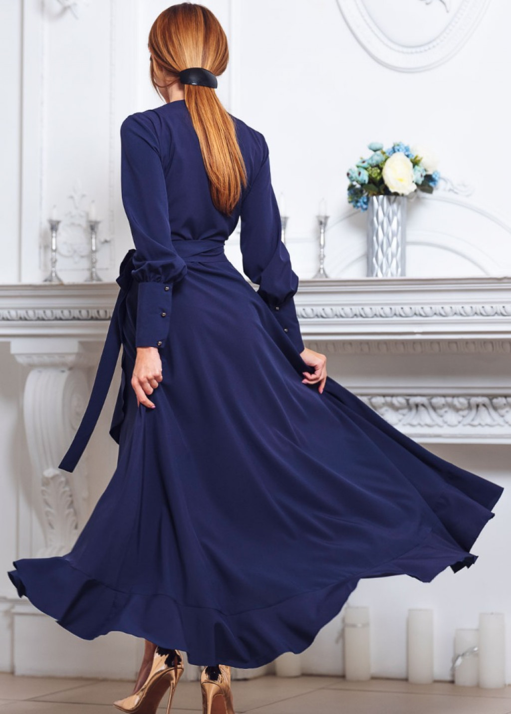 Navy blue long wrap dress