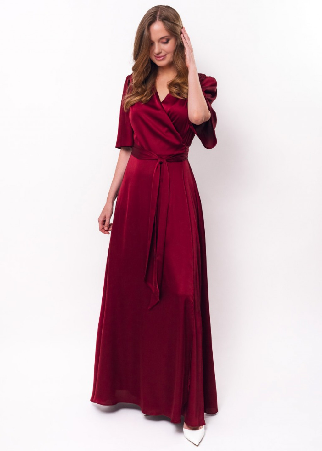 Dark burgundy wrap silk dress