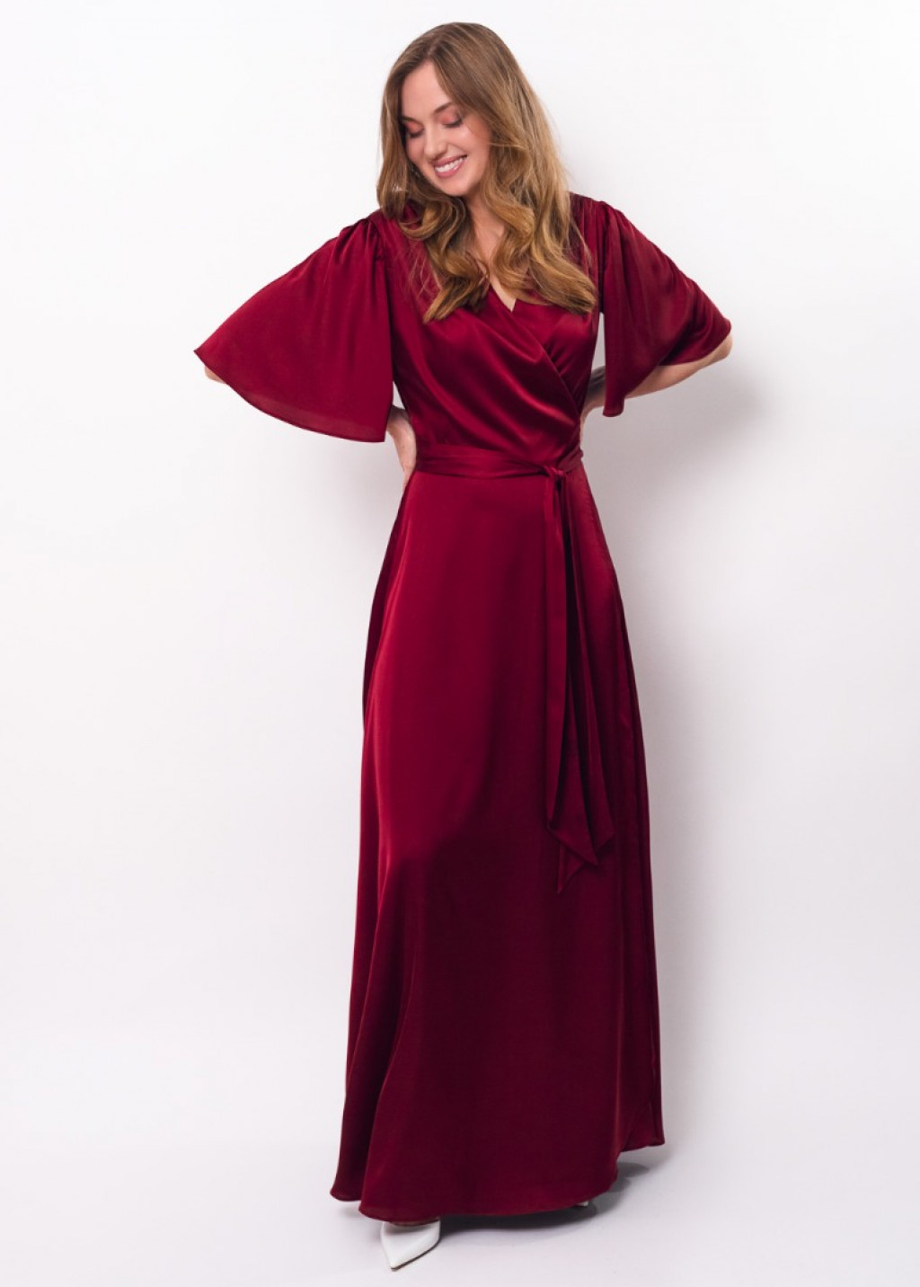 Dark burgundy wrap silk dress