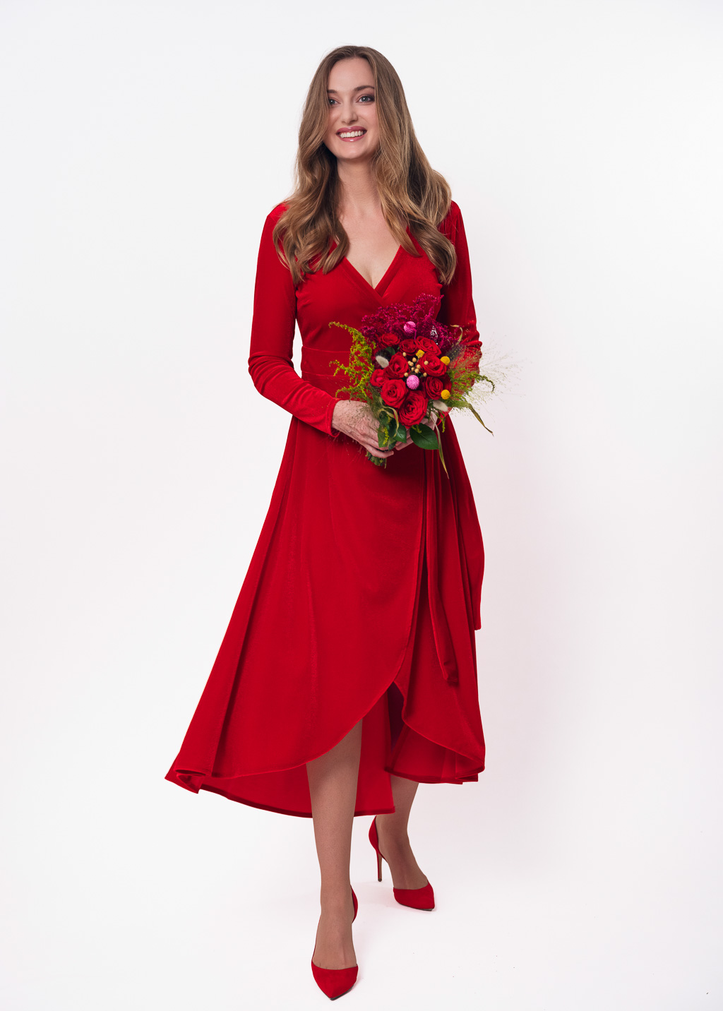 Red midi wrap dress