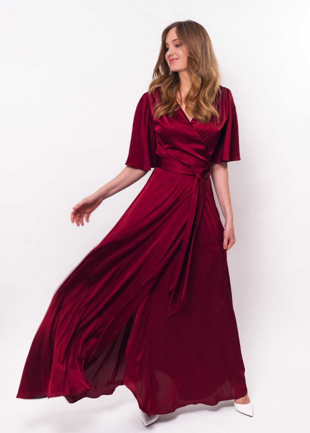 Dark burgundy wrap silk dress