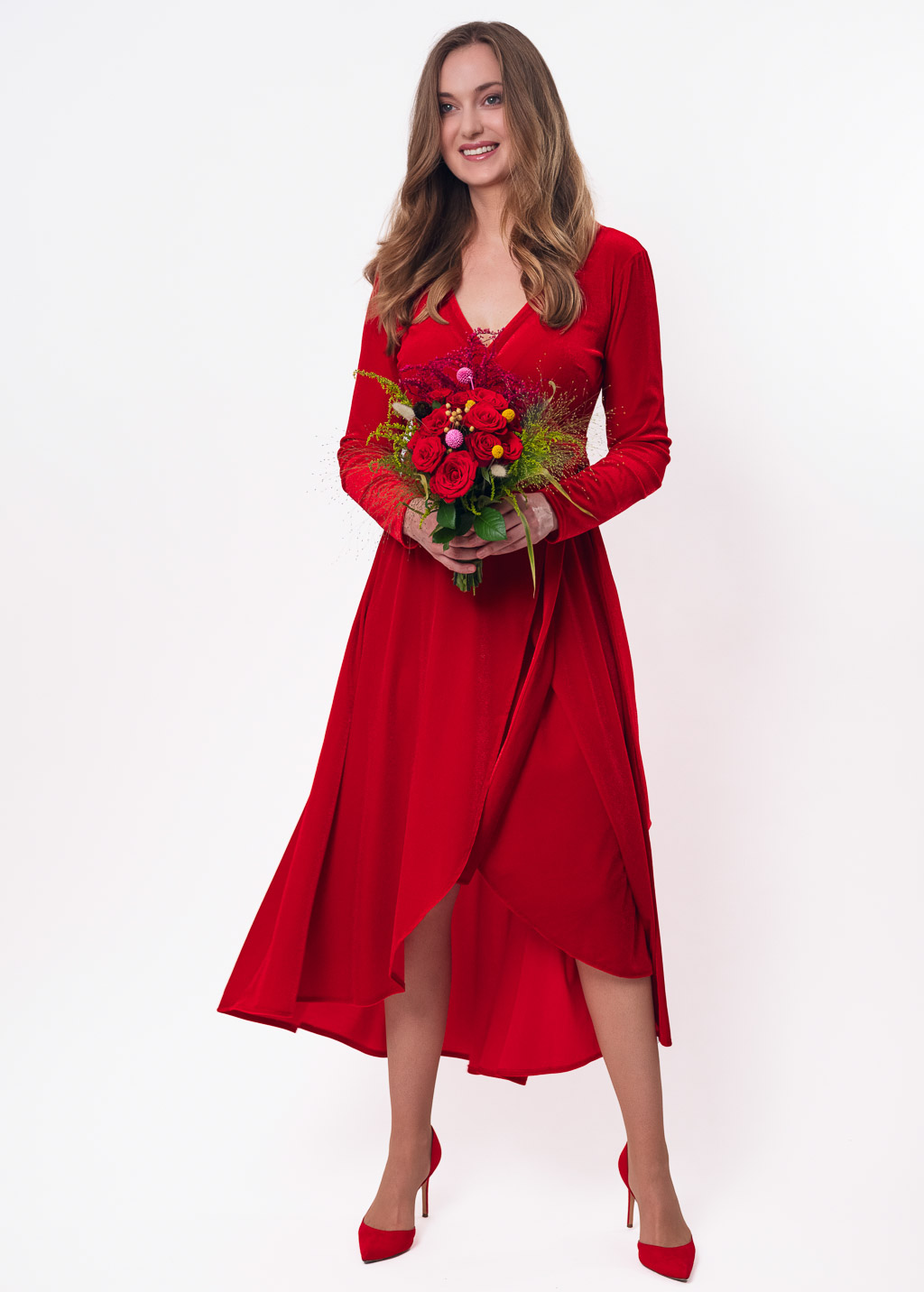 Red midi wrap dress