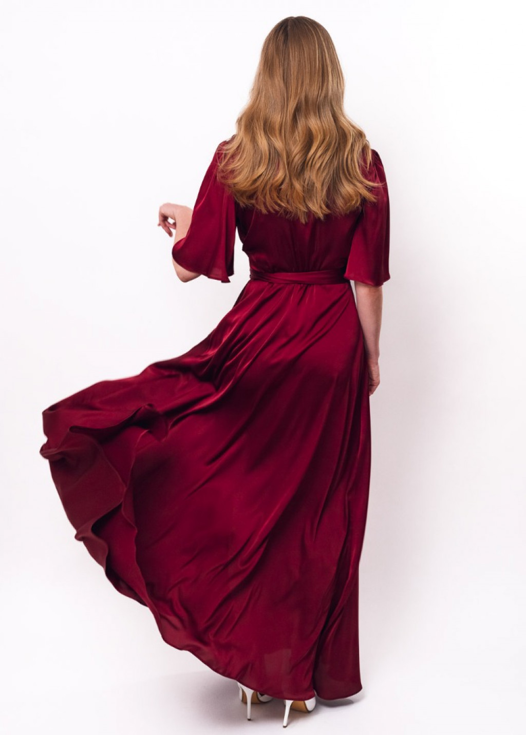 Dark burgundy wrap silk dress