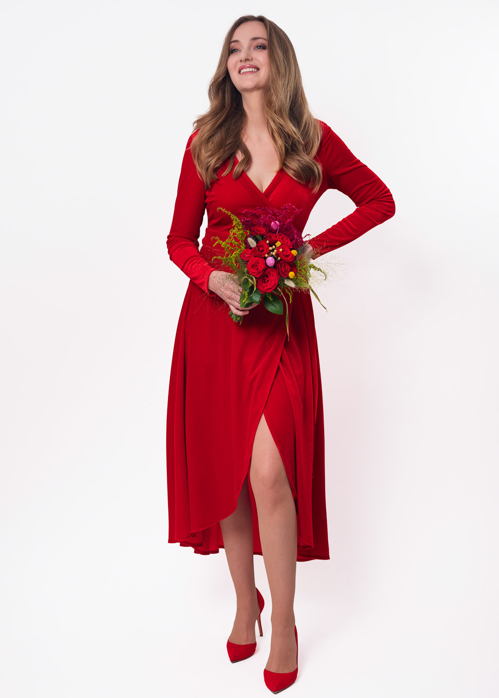 Red midi wrap dress