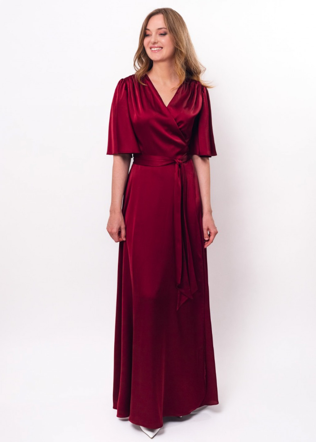 Dark burgundy wrap silk dress