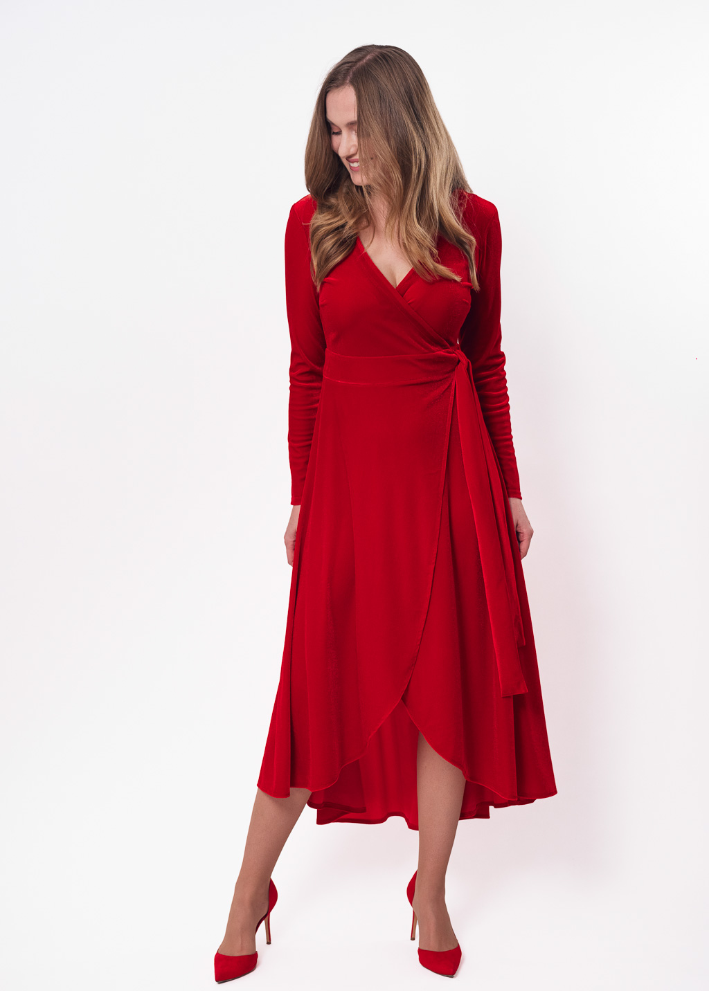 Red midi wrap dress