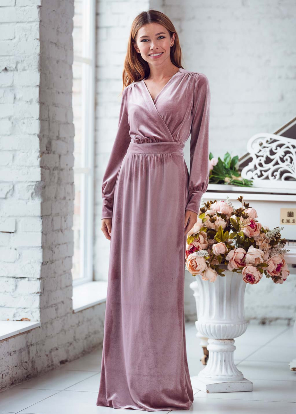 Mauve long wrap dress