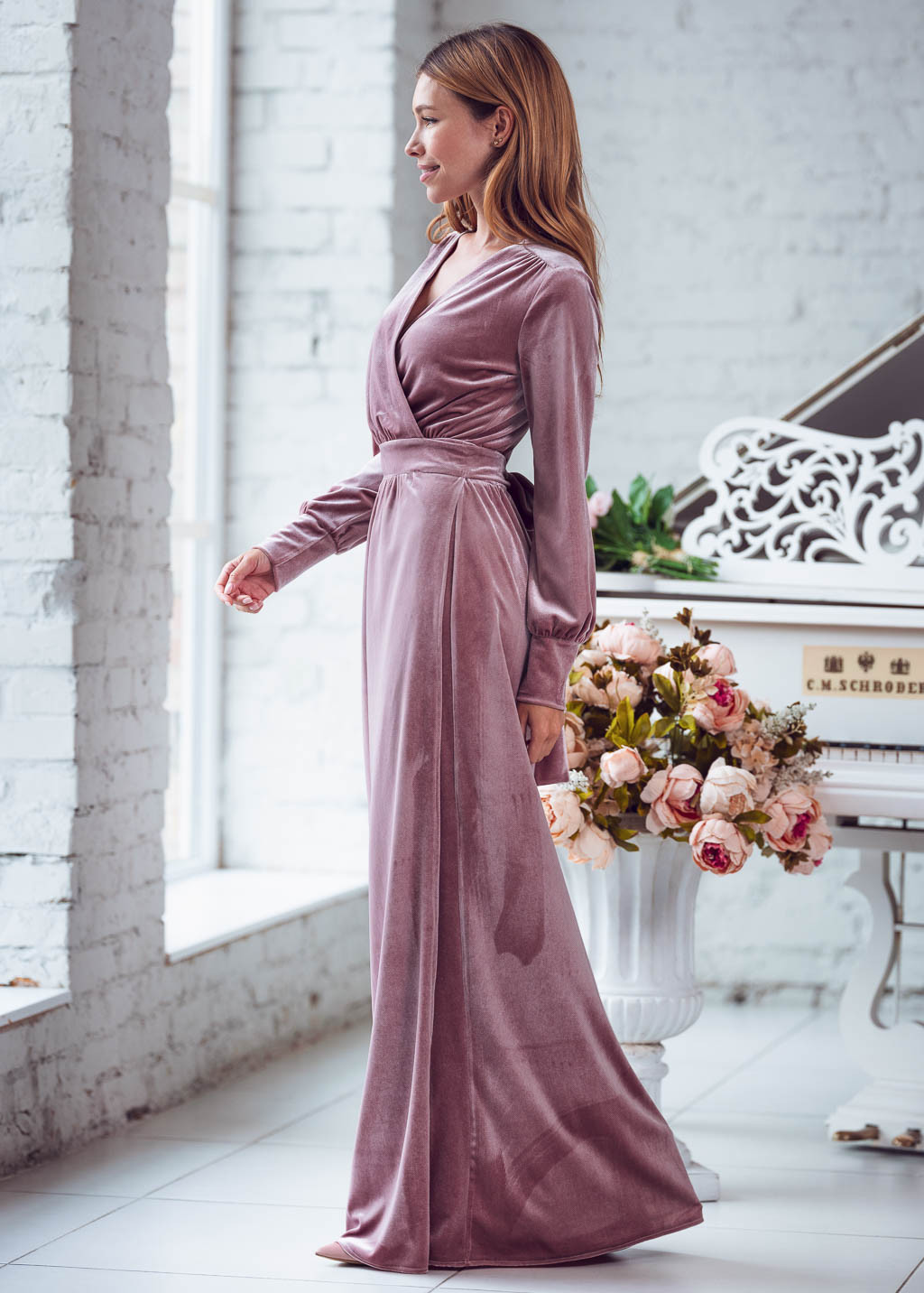 Mauve long wrap dress