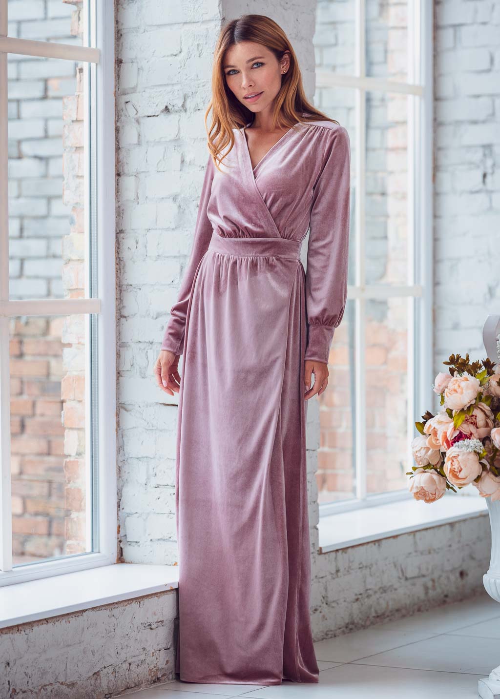 Mauve long wrap dress