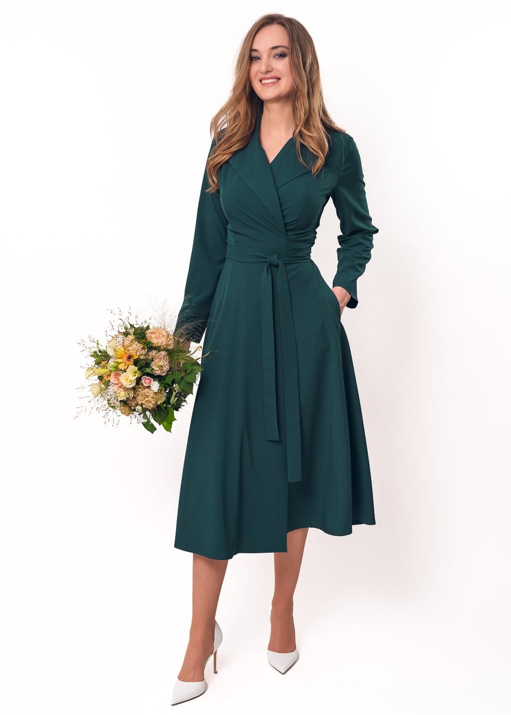 Dark green midi wrap dress