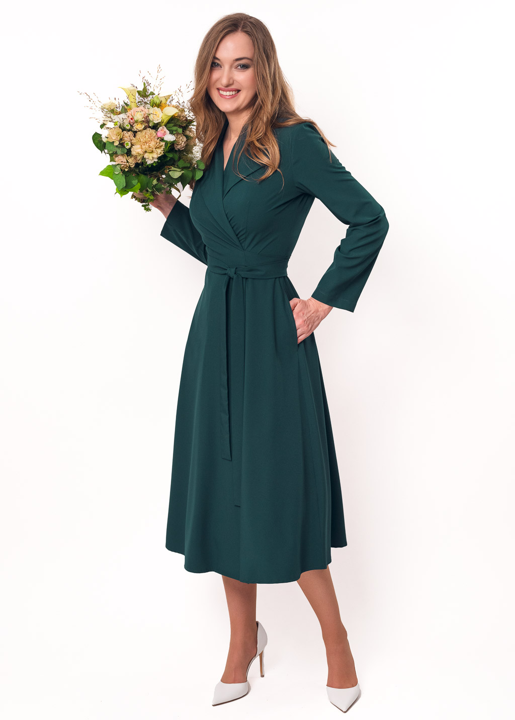 Dark green midi wrap dress