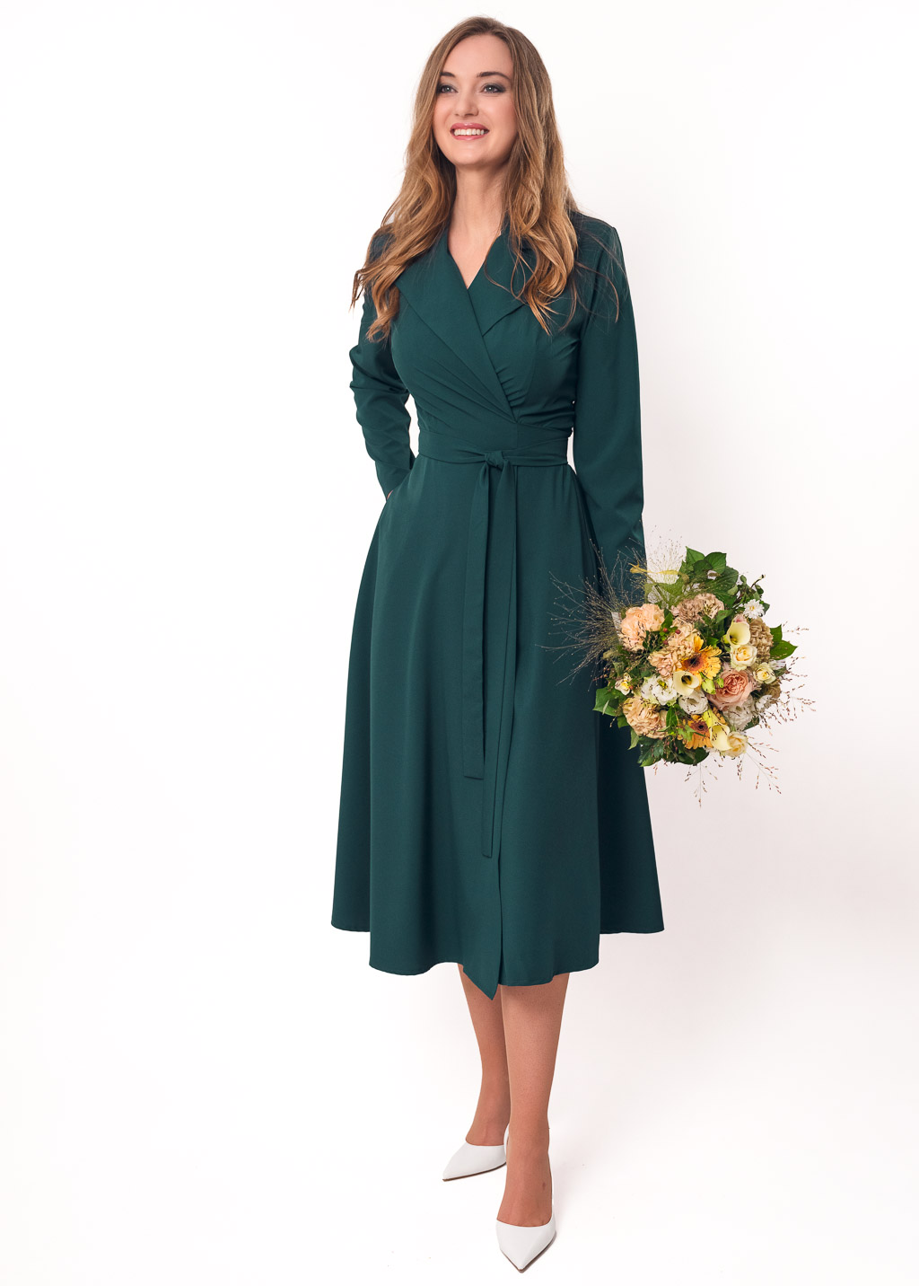 Dark green midi wrap dress