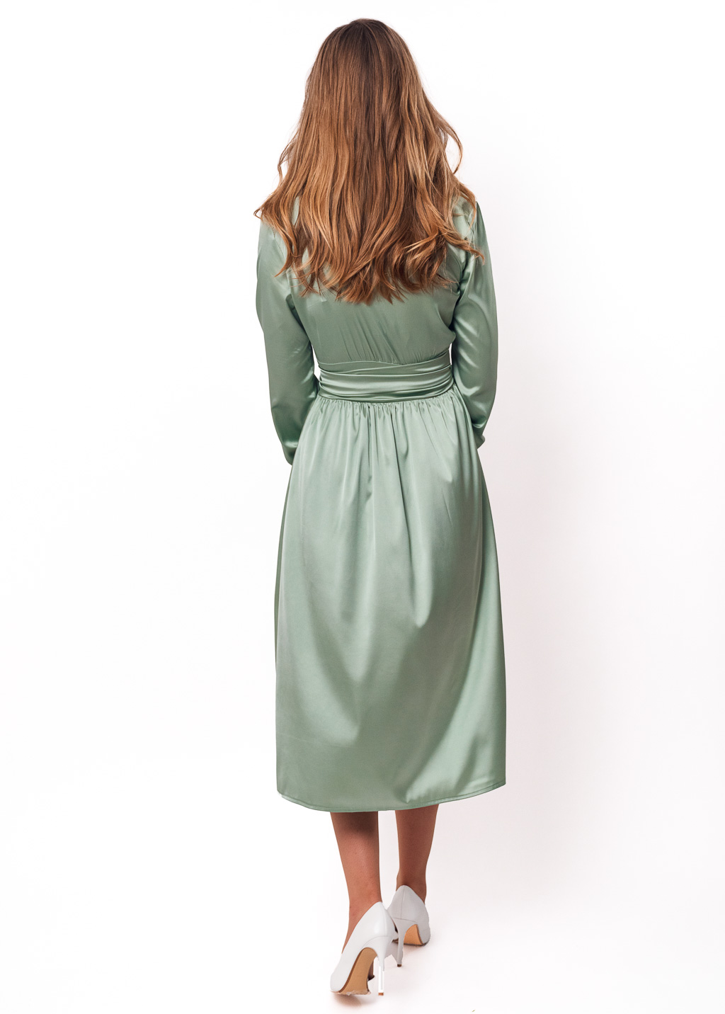 Sage green wrap silk dress