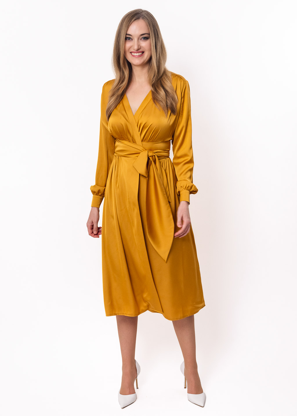 Gold wrap silk dress