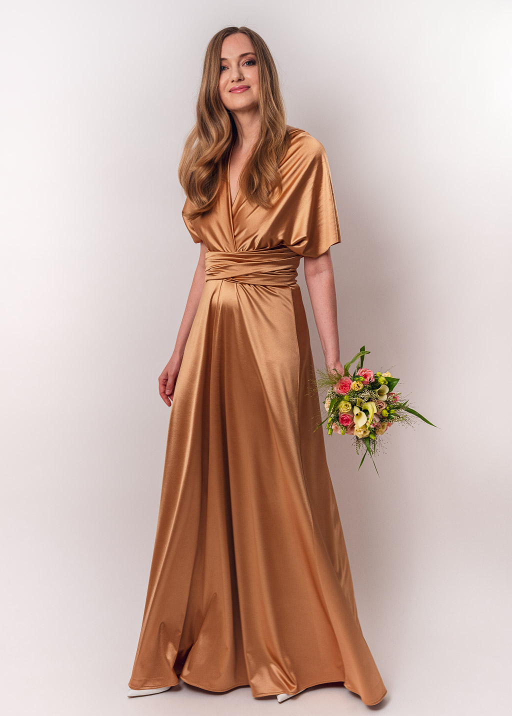 Gold luxury satin infinity dress or jumpsuit