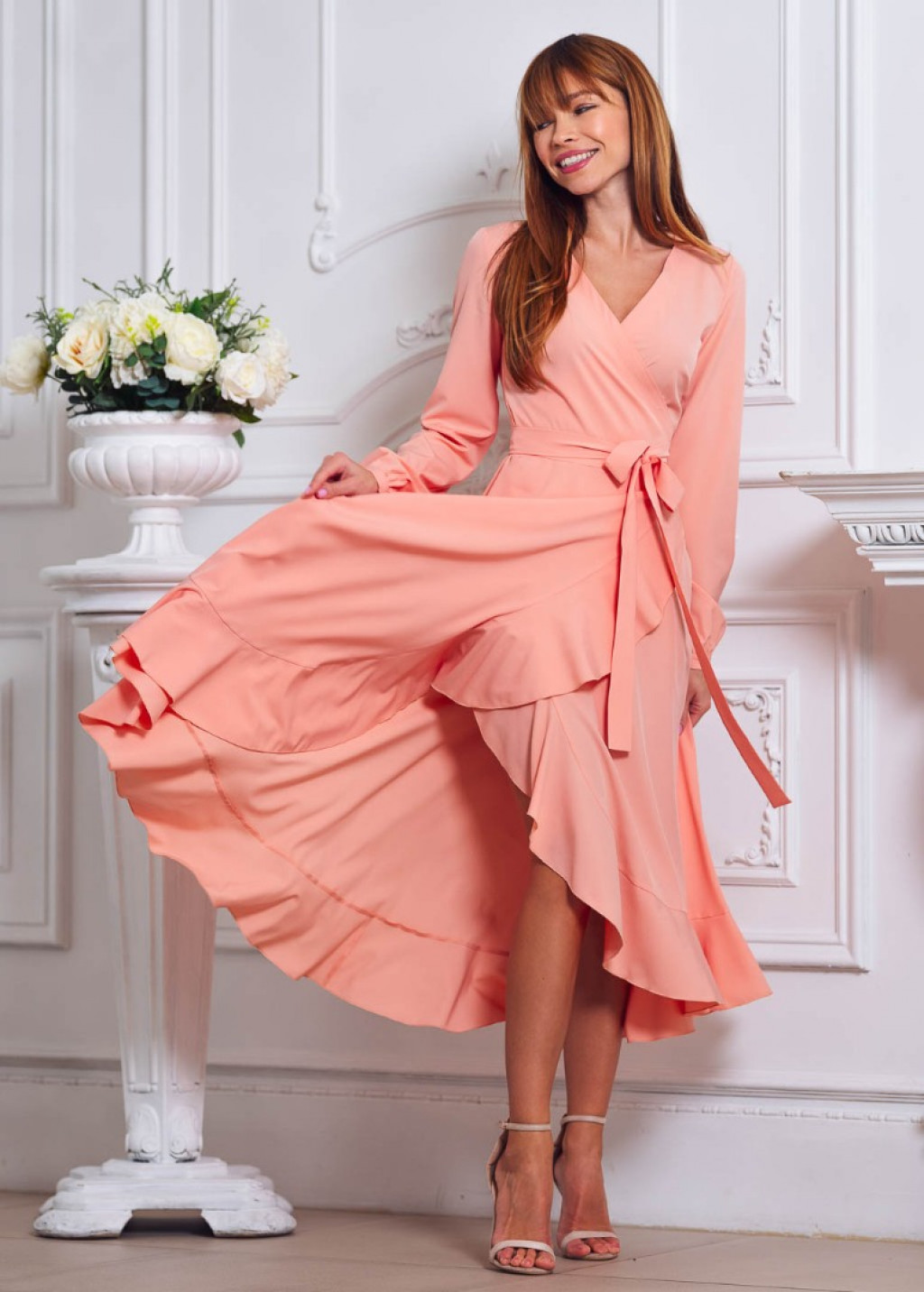 Blush pink wrap dress