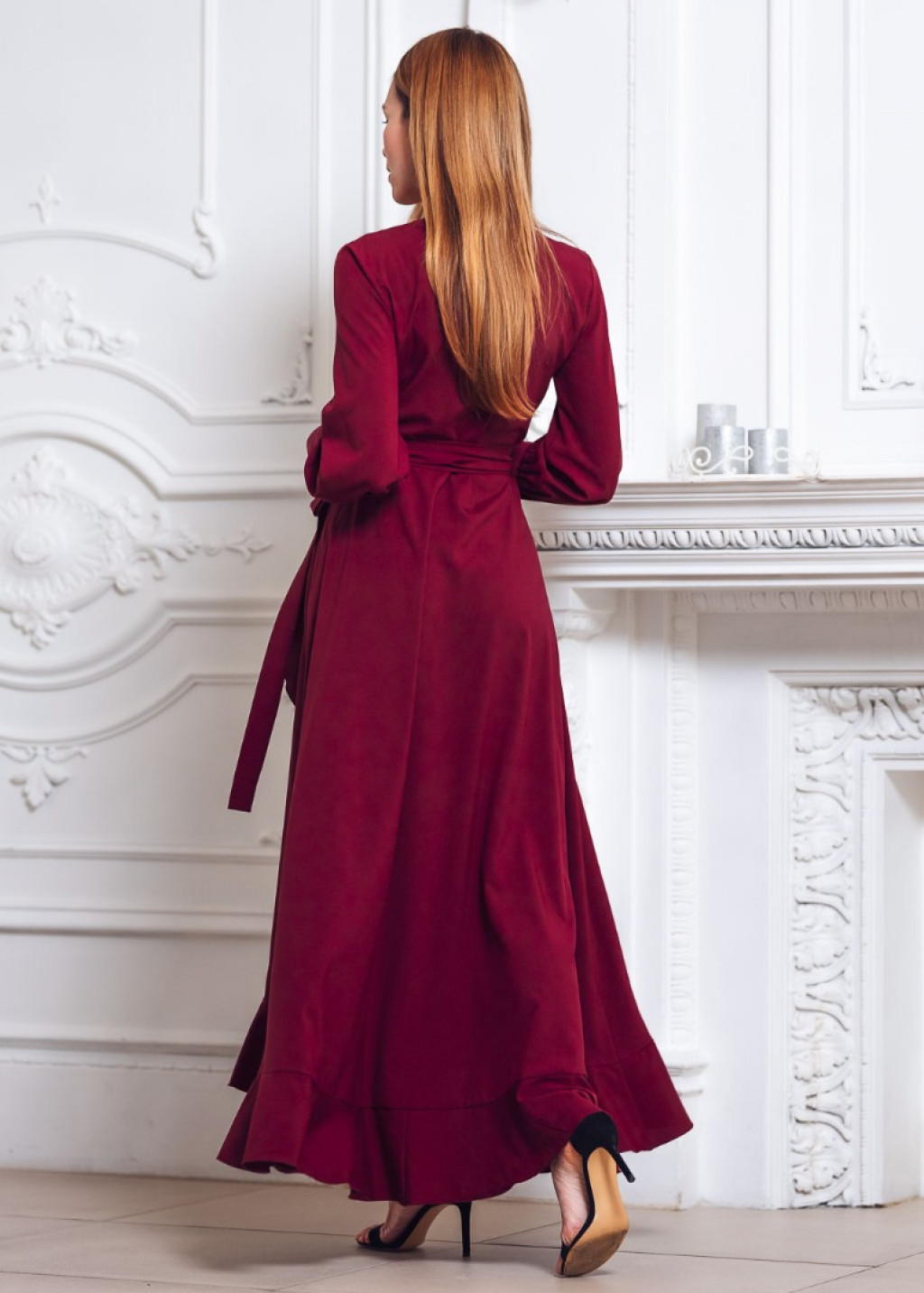 Burgundy long wrap dress