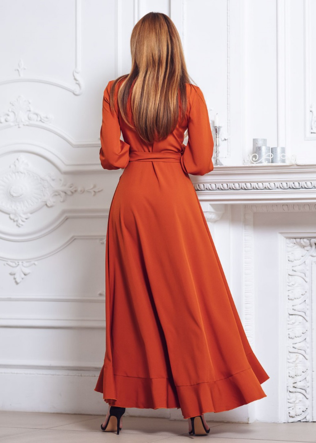 Rust orange long wrap dress