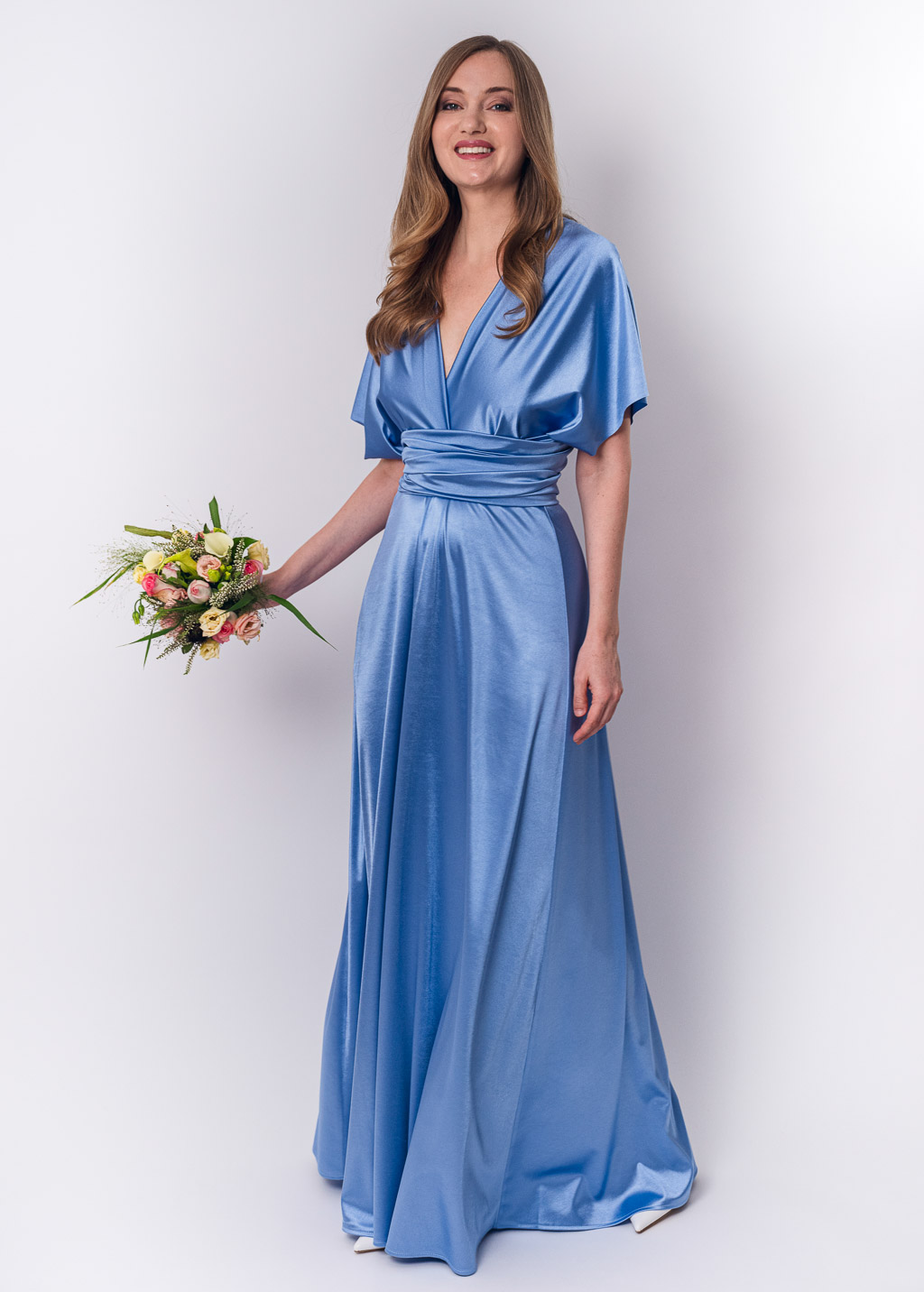Sky blue luxury satin infinity dress bridesmaid dresses velvet dress multi wrap dress convertible dress multiway dress Maid of Honor dress