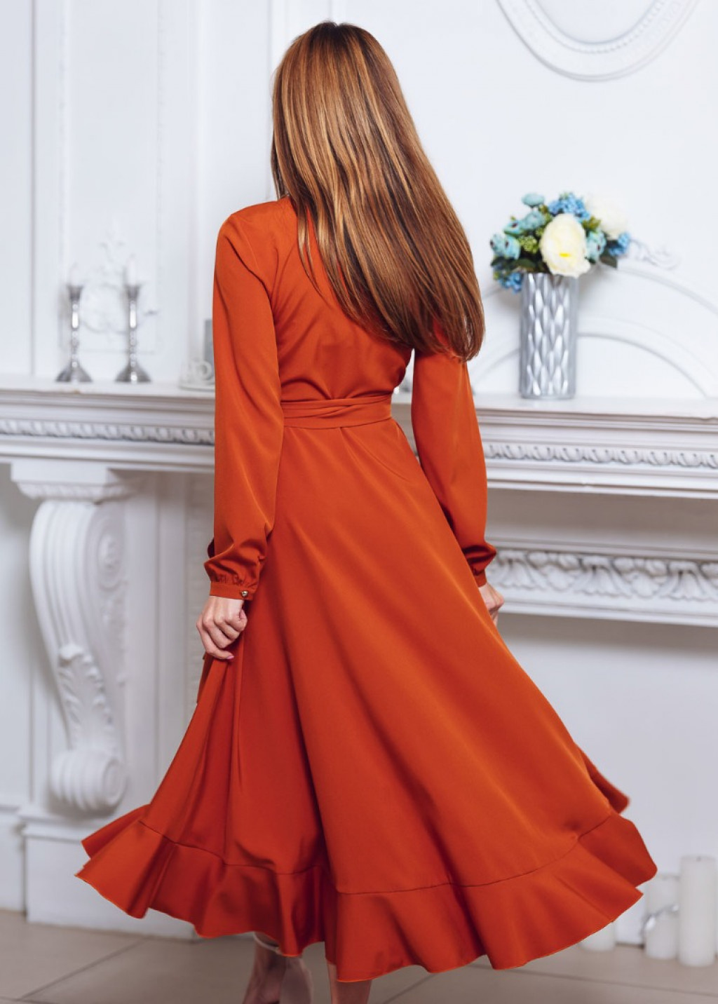 Rust orange wrap dress