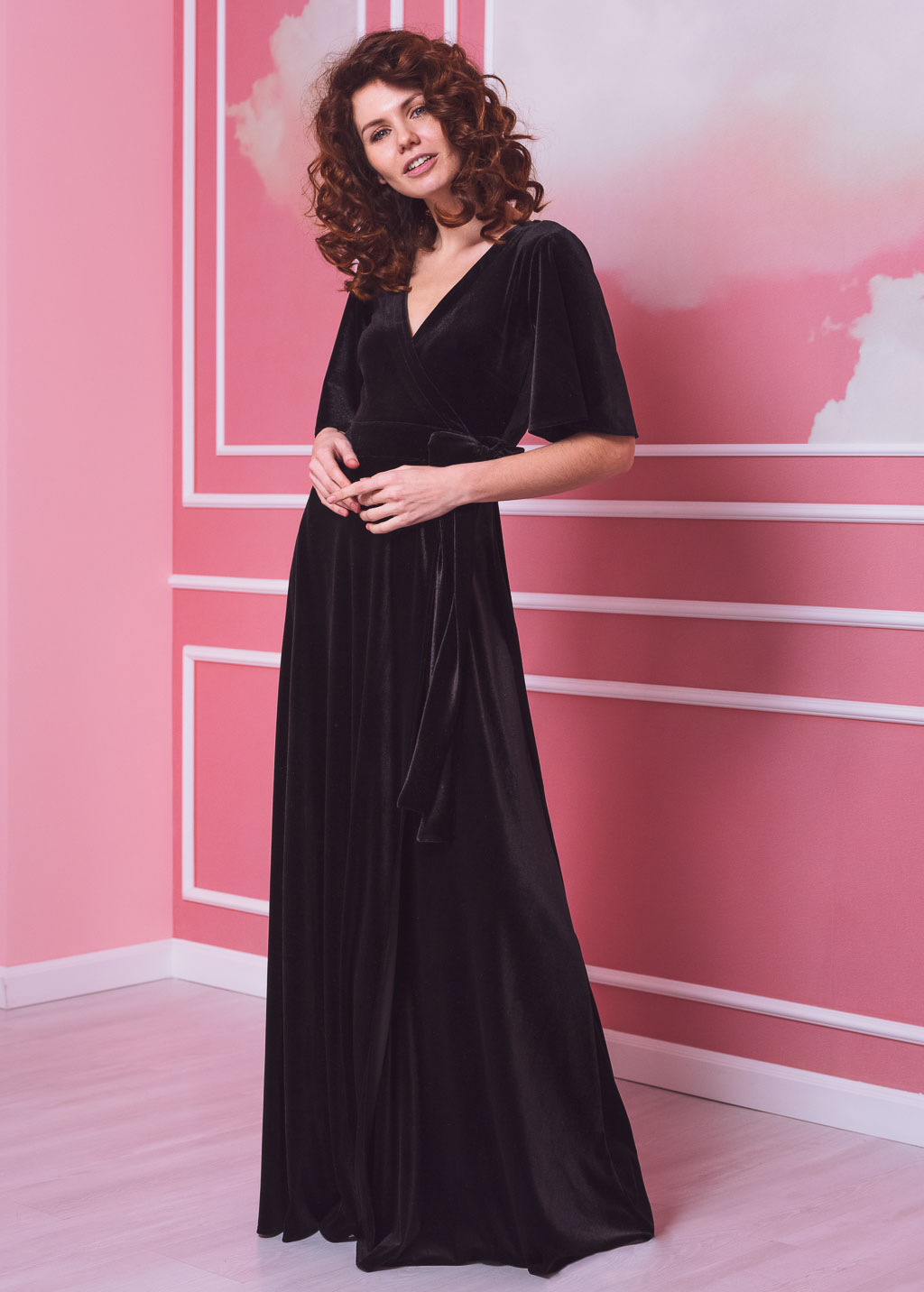 Black elegant long wrap dress