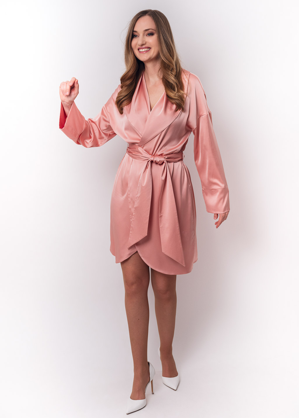 Blush pink silk robe with pockets