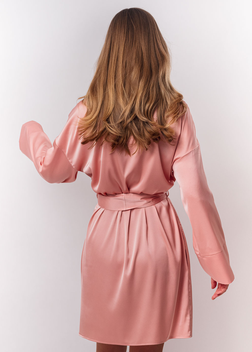 Blush pink silk robe with pockets