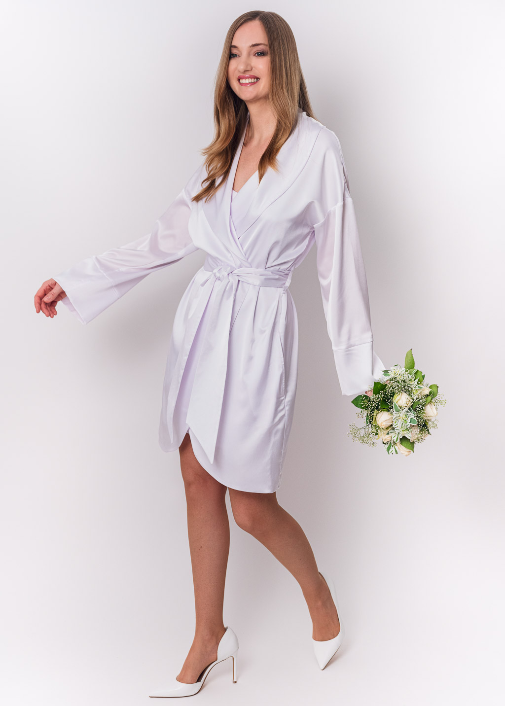 White silk robe with pockets