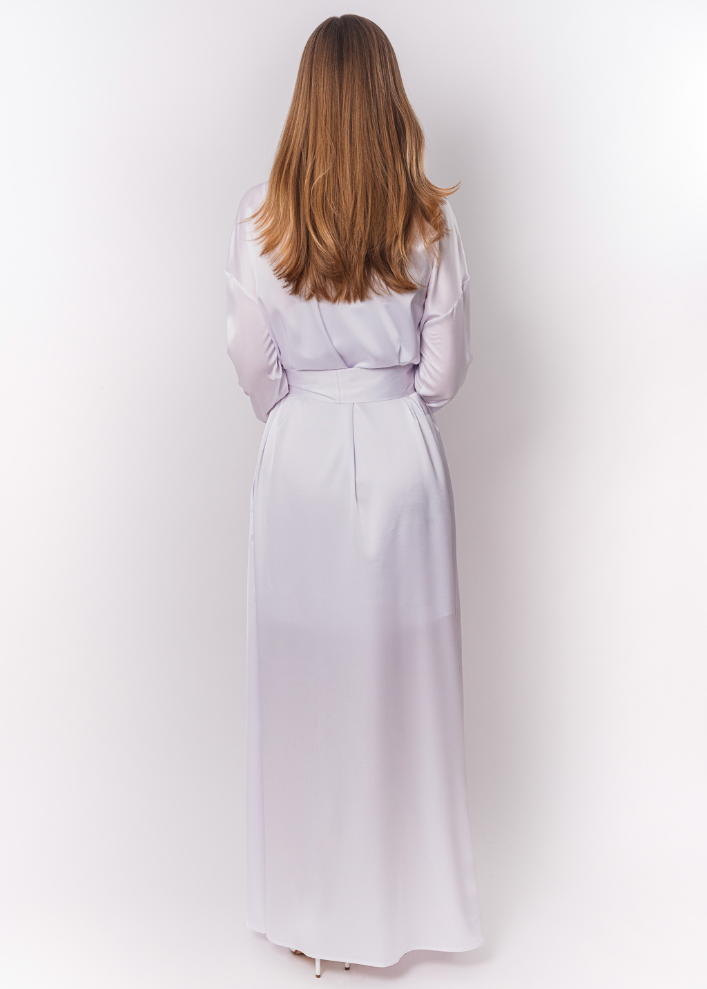 White long silk robe with pockets