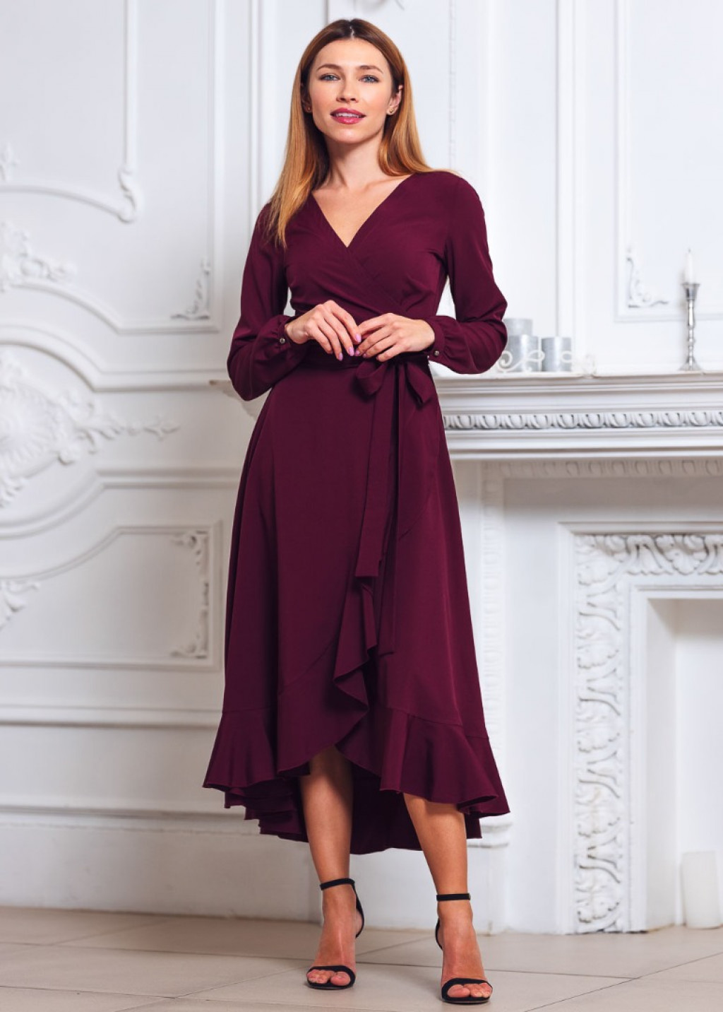 Dark burgundy wrap dress