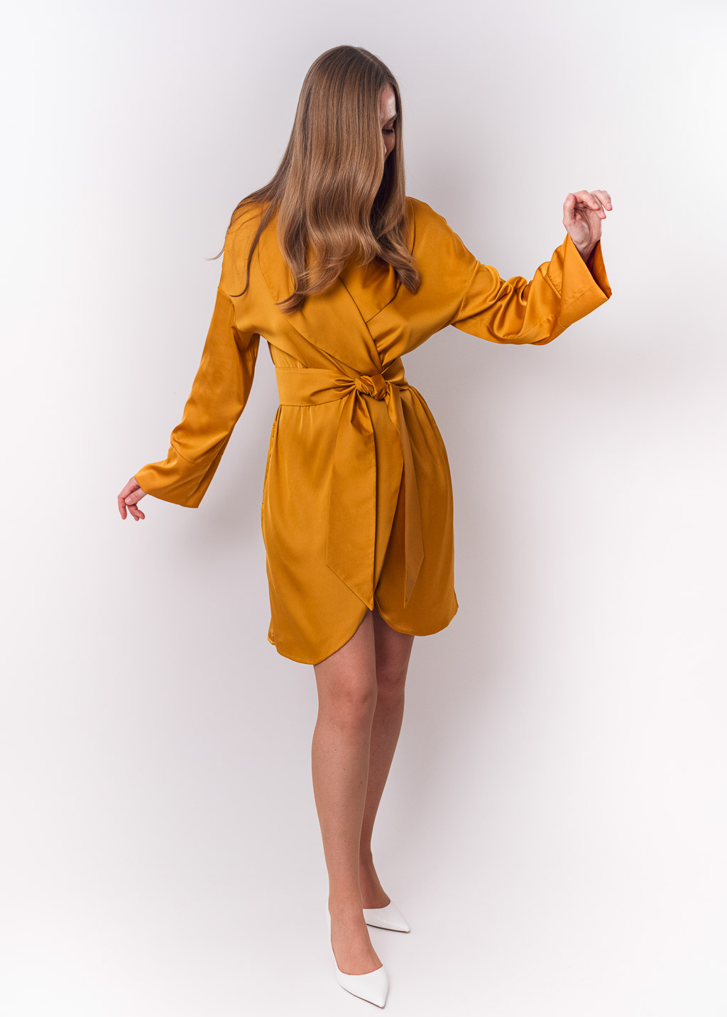 Gold silk robe with pockets