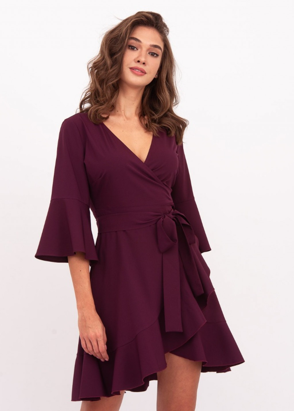 Dark burgundy mini wrap dress