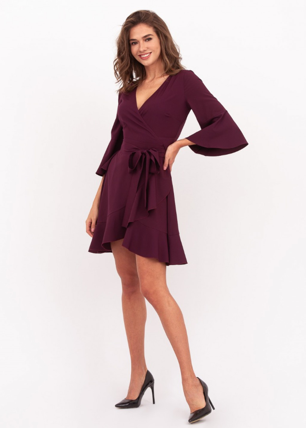Dark burgundy mini wrap dress