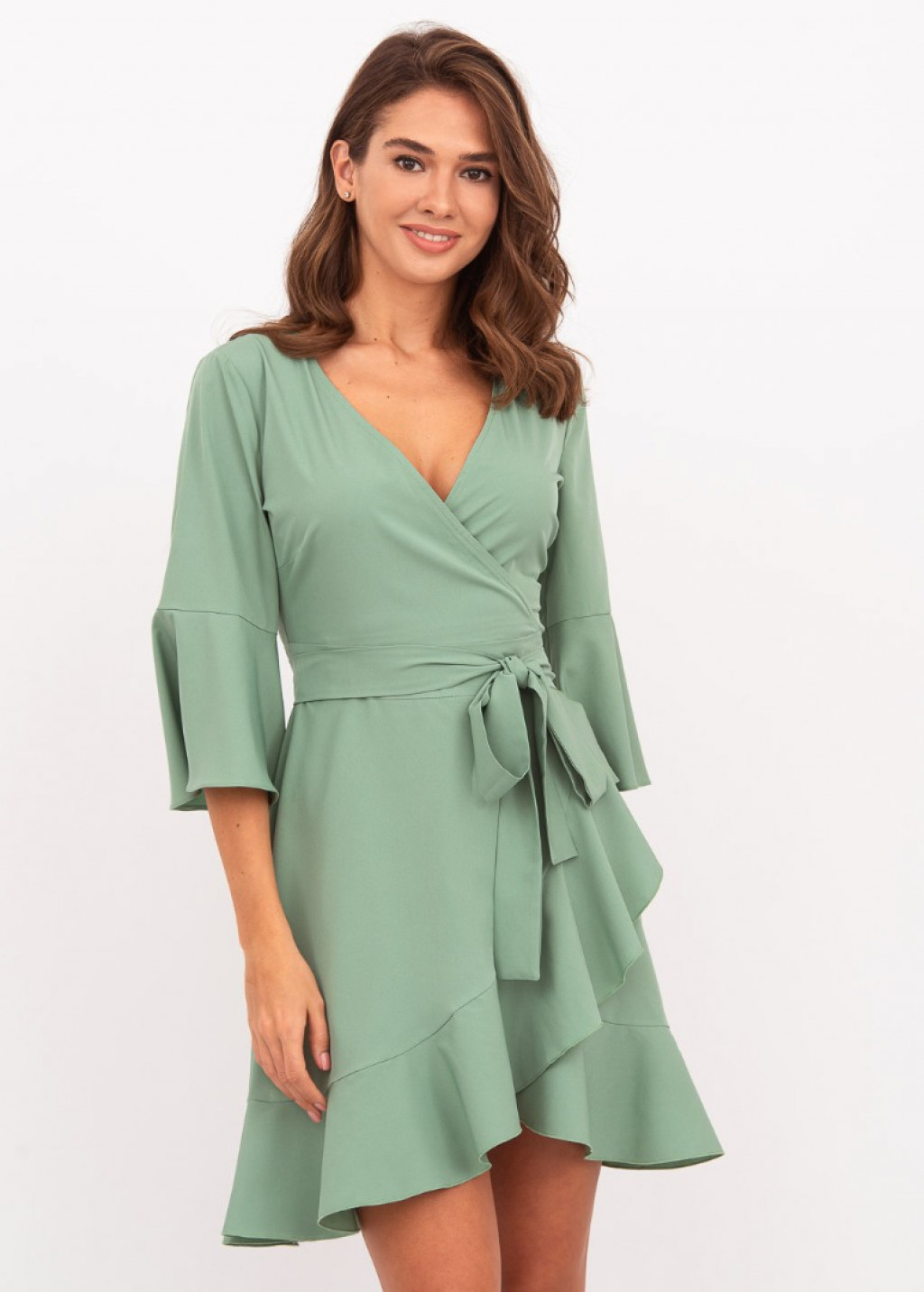 Sage green mini wrap dress