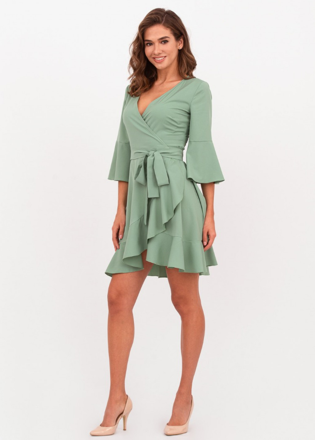 Sage green mini wrap dress