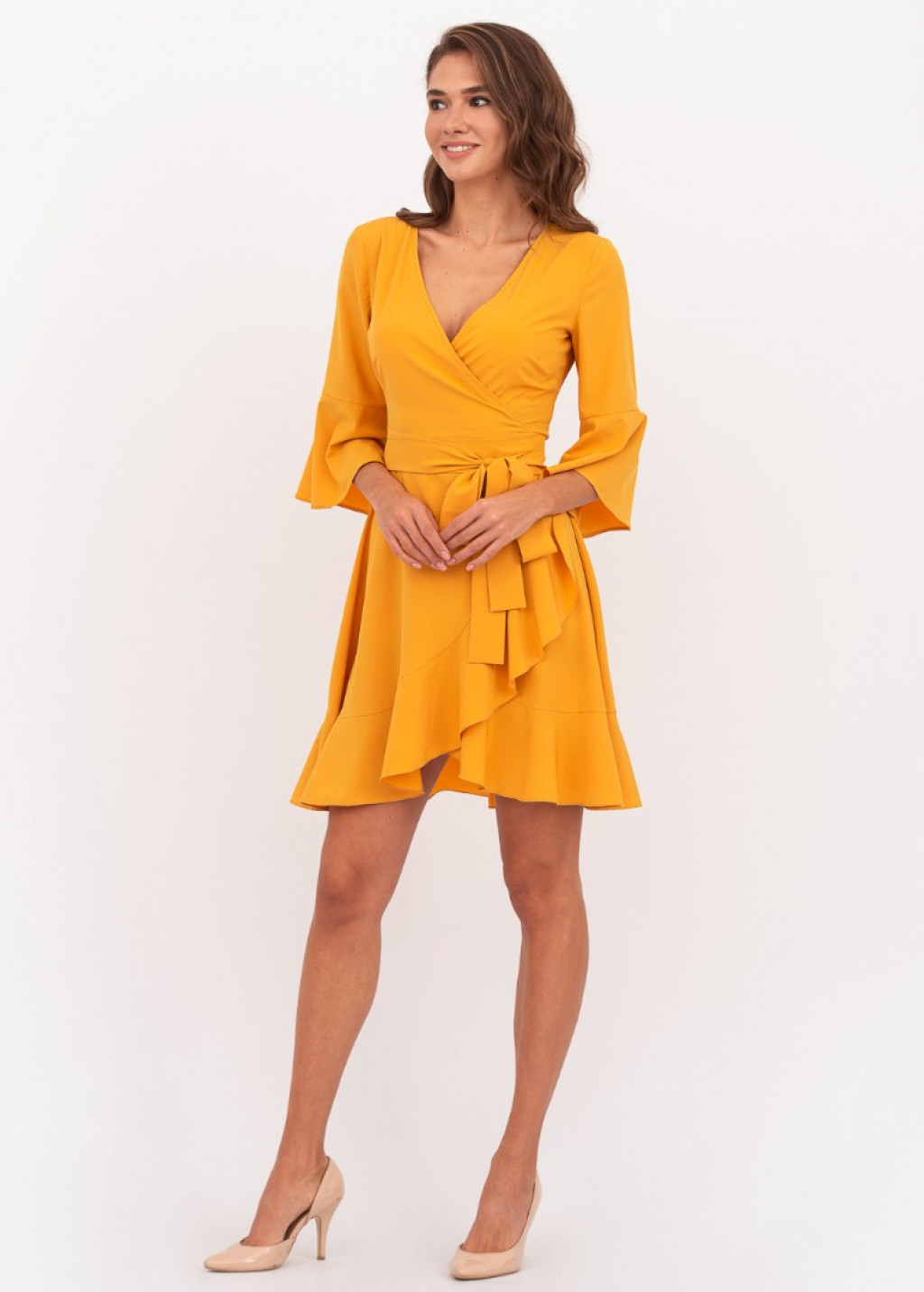 Honey yellow mini wrap dress