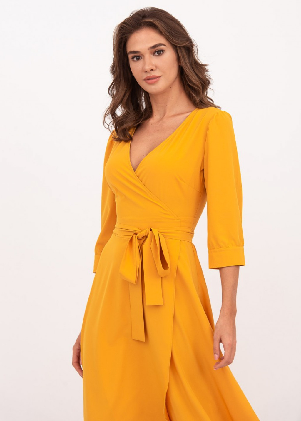 Honey yellow wrap dress