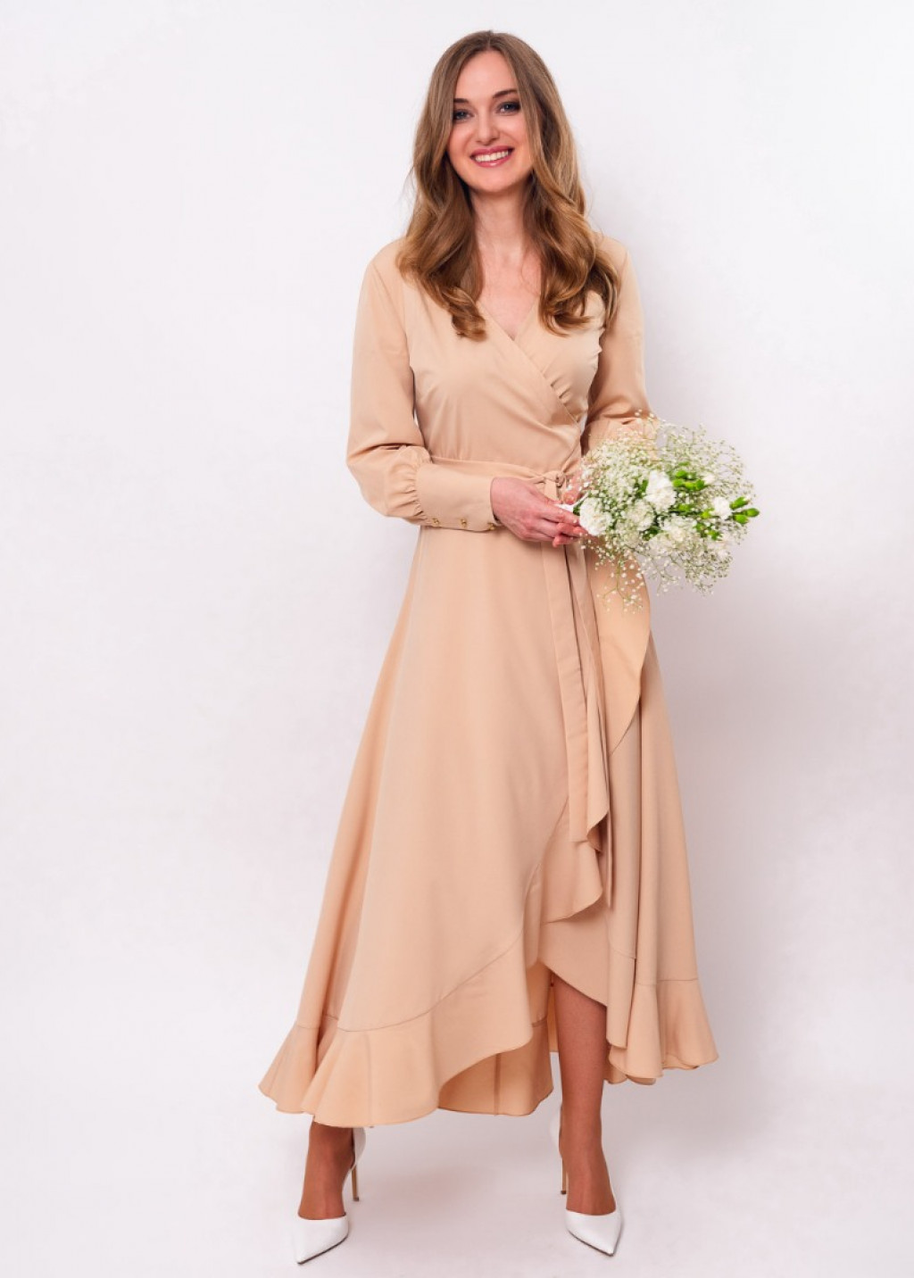 Champagne beige long wrap dress